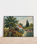 Colorful Cottage Garden Art Print, multicolored wall art for family room
