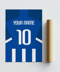 Displaying Brighton Football Shirt Poster wall art with shirt silhouette and vertical stripes