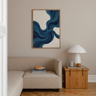 Blue Line Wall Art showing blue lines on beige, suitable for study