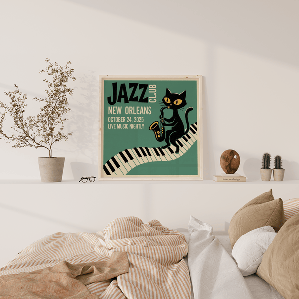 Chic Jazz Club Art Print in green and black for bedroom wall decor