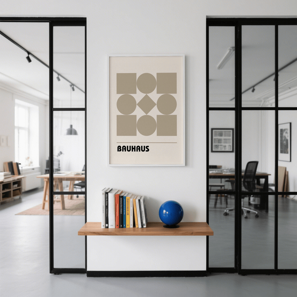 Geometric Shape Art art print in white and beige for dining room accent