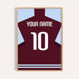 Custom Football Shirt – Claret with Light Blue Sleeves — wooden-frame main image