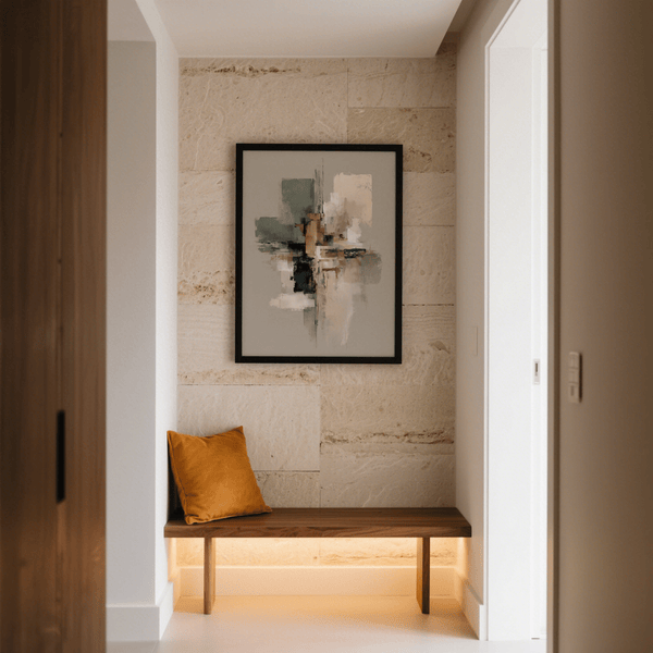 Wall Print Abstract art print in Green, Gold, Gray for entryway decor