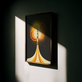 Rocket Launch Art Print, orange flame details, study room poster