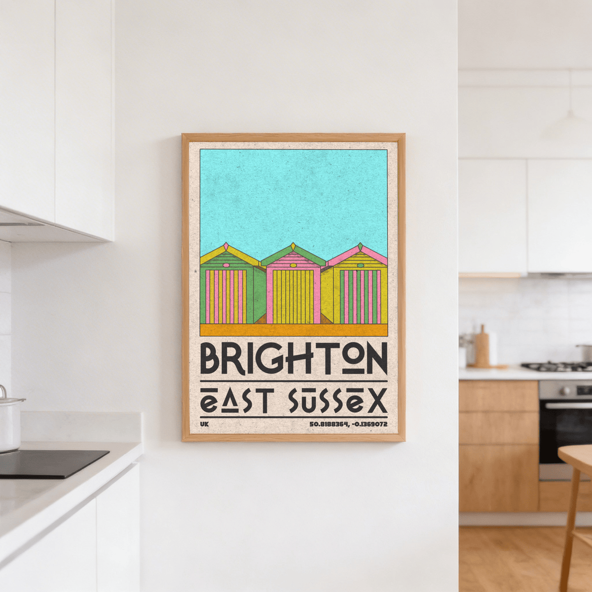 Brighton Travel Print with coordinates reading East Sussex UK