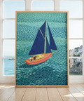 Colorful Sailboart Poster art print showcasing Blue and Green for modern kitchen