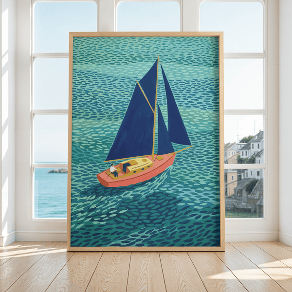 Colorful Sailboart Poster art print showcasing Blue and Green for modern kitchen
