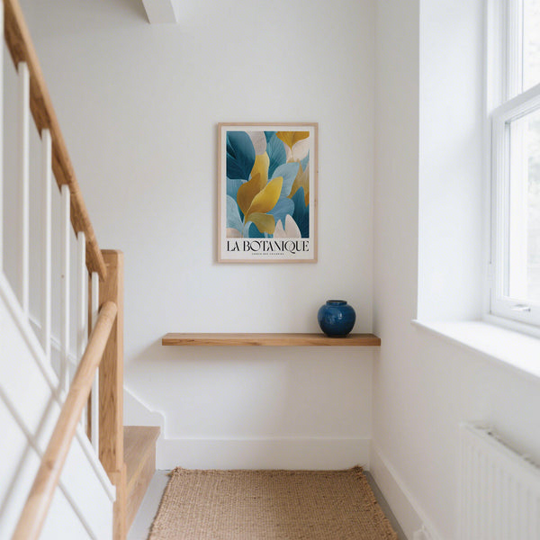 Decorative gold and blue artwork, luxurious wall art design