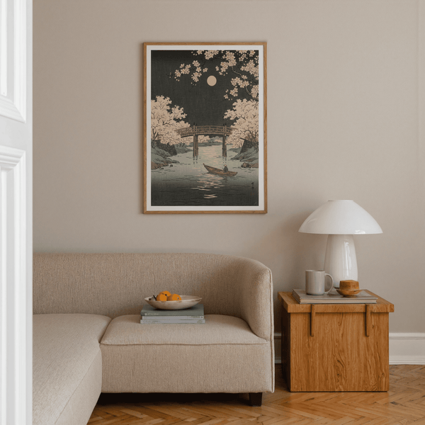Cherry Blossom Art Print with Green and Beige colors perfect for hallway art