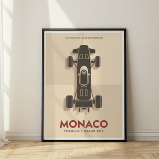Minimalist motorsport wall art print showing overhead Formula 1 car graphic and Formula 1 Grand Prix text