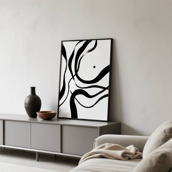 Black and White Art minimalist abstract print for creative studio in Black, White