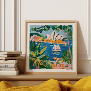Matisse Art for Sale showing Sydney Opera House with sailboats on a bright blue harbor.