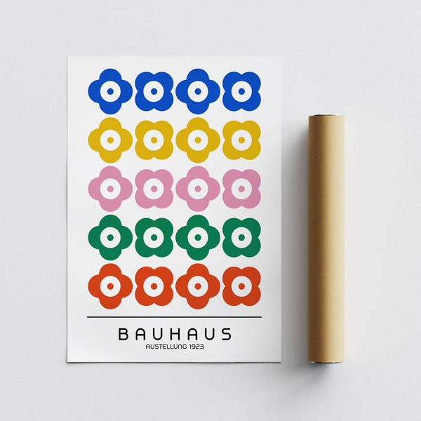 Bauhaus print design with bold geometric shapes
