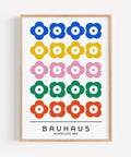 Vibrant Bauhaus-inspired poster with bold geometric shapes for living room decor.