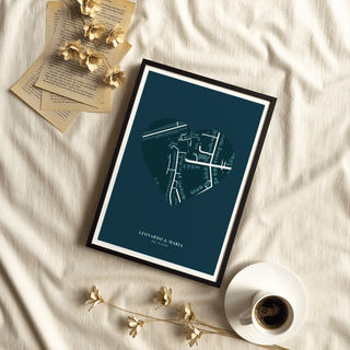 Love Map Poster, Green and White tones, modern office wall art