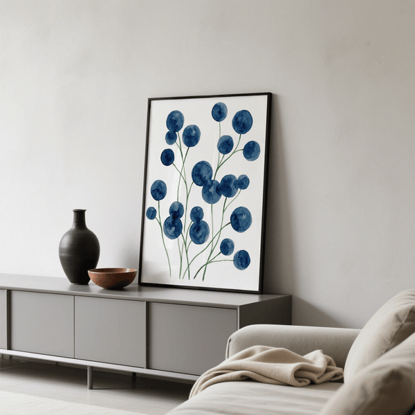 Elegant Watercolor Flower Wall Art in blue and white for entryway wall decor