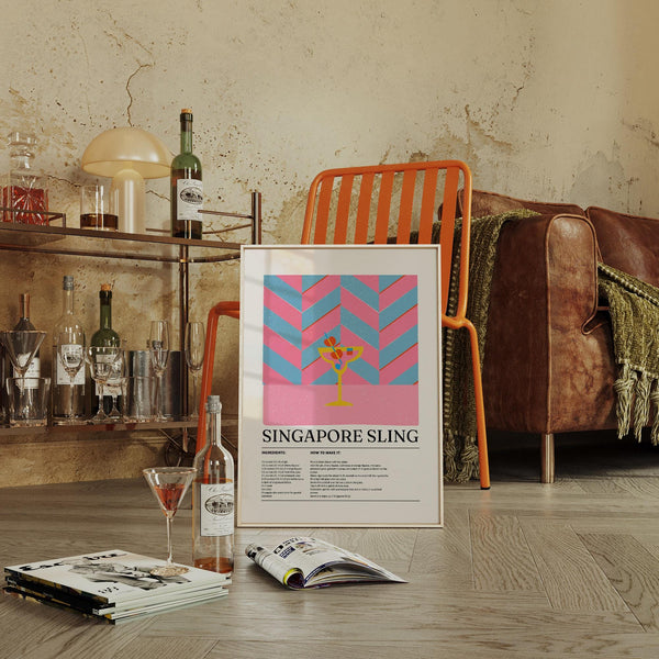 Graphic cocktail illustration used in drinks art for modern interiors

