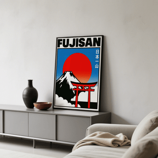 Fujisan Wall Art with Blue tones, Red Torii for entryway wall art