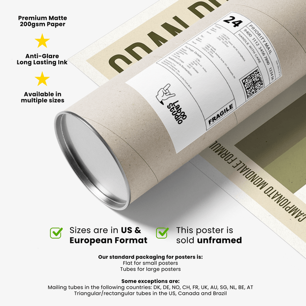 Iconic Monza Grand Prix Poster wall art print with big headline text and minimalist car illustration