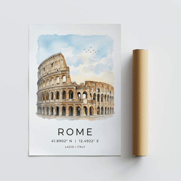 Detailed Rome Colosseum Art Print poster with arches and weathered stone