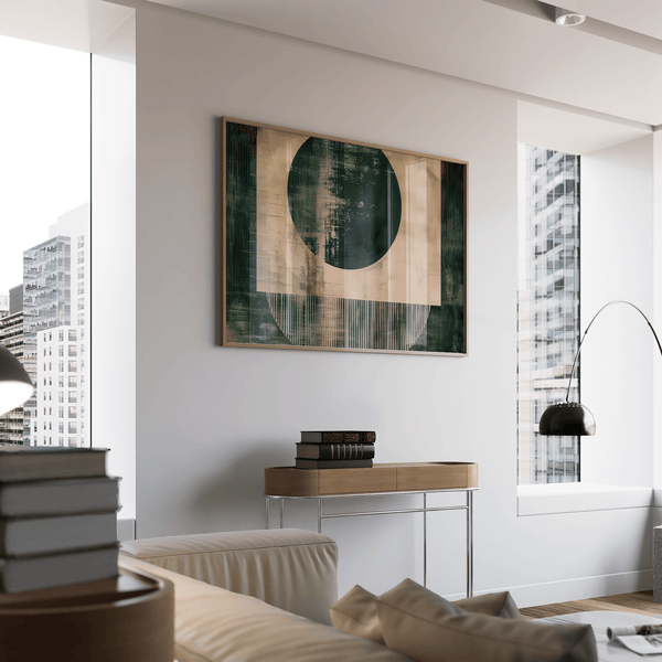 Accent Abstract Geometric Poster Green and Beige, fits modern art wall decor