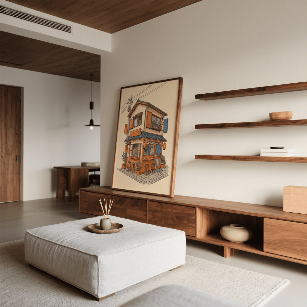 Japanese Restaurant Wall Art in Orange tones for dining room wall art