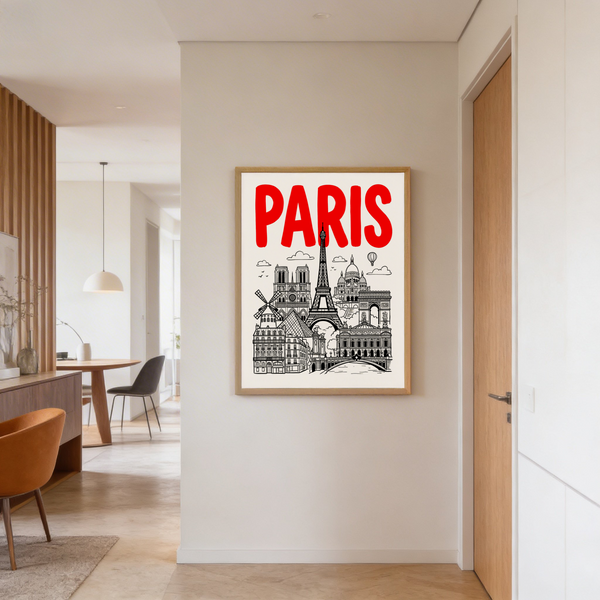 Detailed Sacré-Cœur outline in vintage travel style artwork