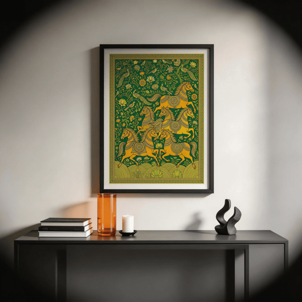 Indian Horse Art Print wall piece of patterned horses and foliage