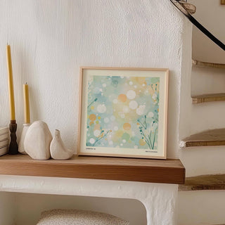 Subtle dot design sitting room wall art in calming colors for cozy reading nooks