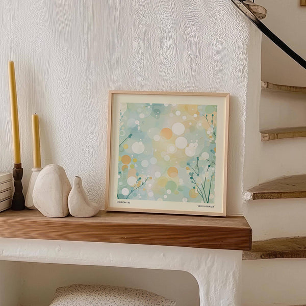 Subtle dot design sitting room wall art in calming colors for cozy reading nooks