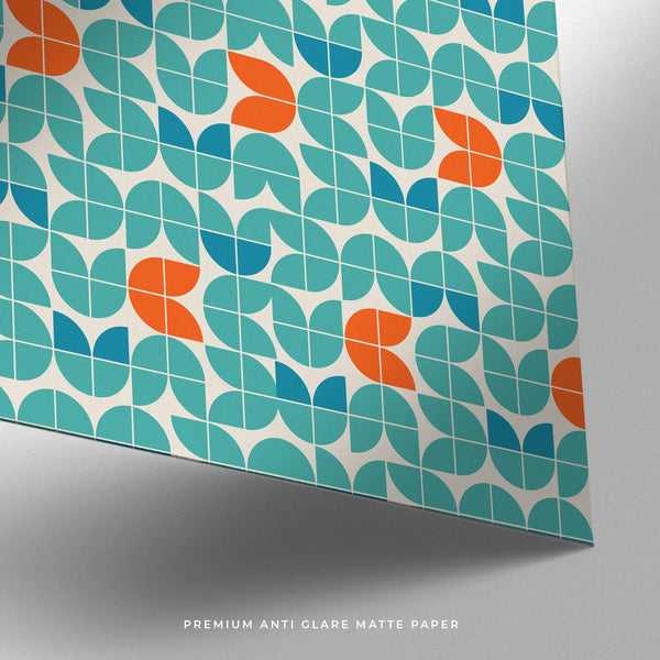 Close-up of bold shapes in a graphic wall art print inspired by Bauhaus.