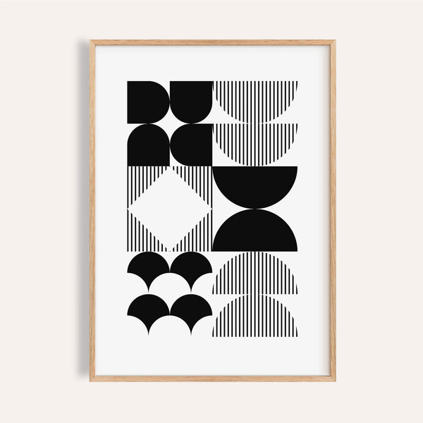 Black and white geometric wall art featuring abstract design