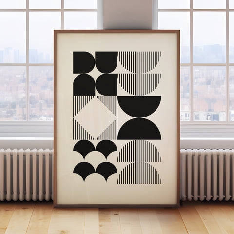 Modern abstract art poster in black and white Bauhaus style