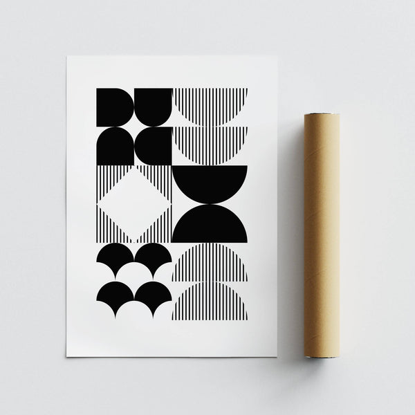 High-quality black and white geometric wall art on matte paper