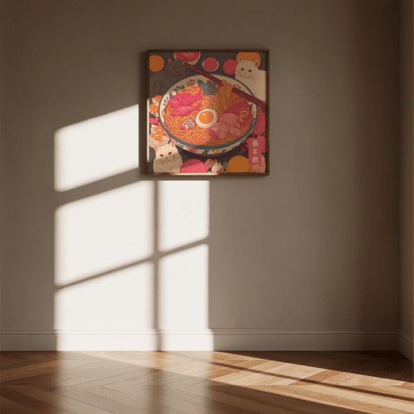 Ramen Cat Print with Pink and Orange for kids' room art print