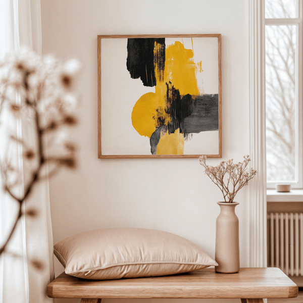 Contemporary Abstract Square Art Print yellow black wall art for studio