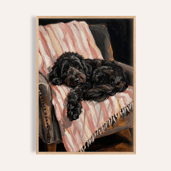 Black Cockapoo Poster in Black, Pink, Beige for living room wall art