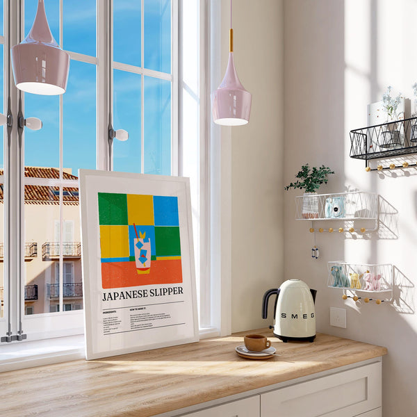 Colorful art print showing a Japanese Slipper in a tall glass.