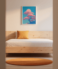 Japanese Cherry Blossom Print poster featuring blue trunk and pink leaves for study