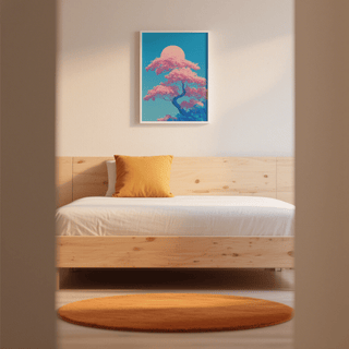 Japanese Cherry Blossom Print poster featuring blue trunk and pink leaves for study