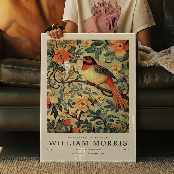 Floral bird vintage prints with yellow flowers and green foliage