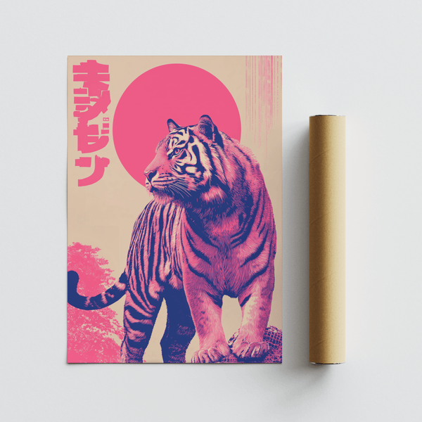 Colorful Tiger Wall Art using beige tones for bedroom poster decor
