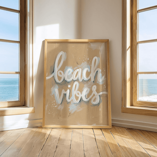 Art print of Beach Vibes Wall Art in Beige and White for hallway