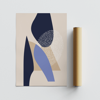 Geometric abstraction wall art print with dotted circle and layered shapes