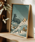 Winter Landscape Wall Art in Blue and Orange, suitable for cozy nook