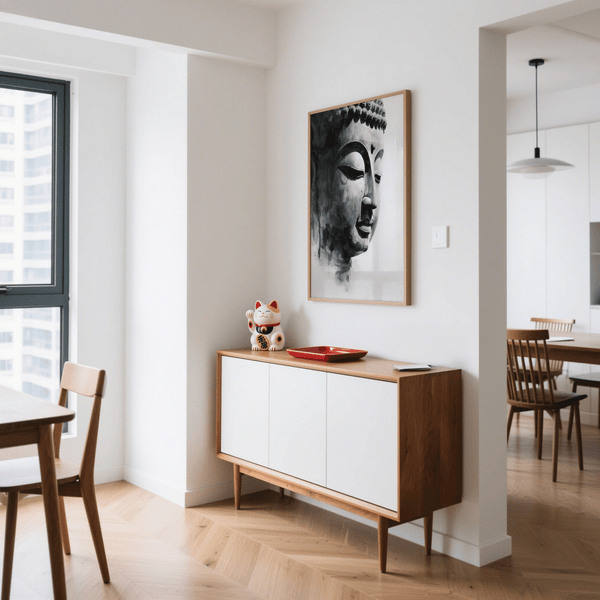 Elegant Black and White Buddha Art Print for yoga studio poster