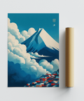 Graphic landscape with layered mist and sharp summit wall art