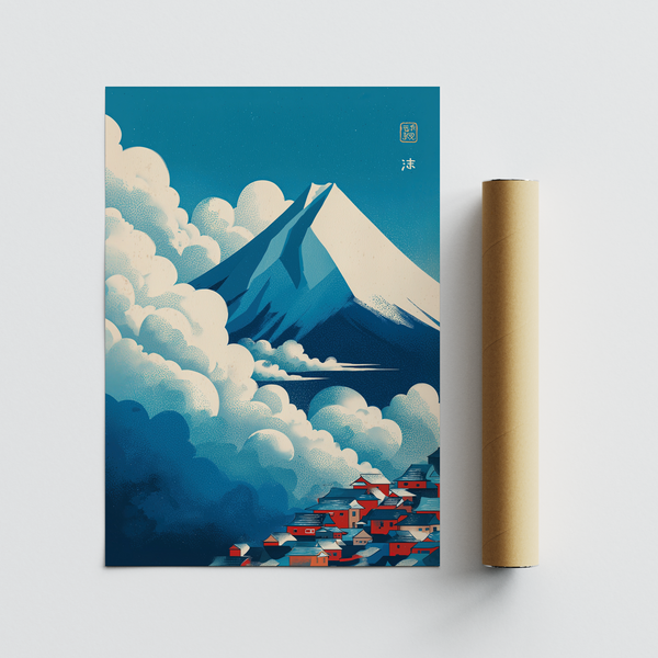 Graphic landscape with layered mist and sharp summit wall art