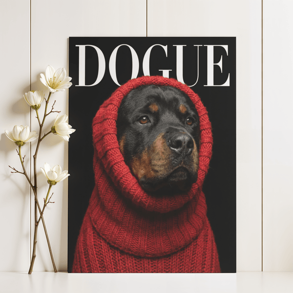 Modern Rottweiler Art featuring Red sweater, Black fur for hallway wall