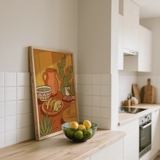 Mexican Food Print, Orange and Green accents, dining room art print decor